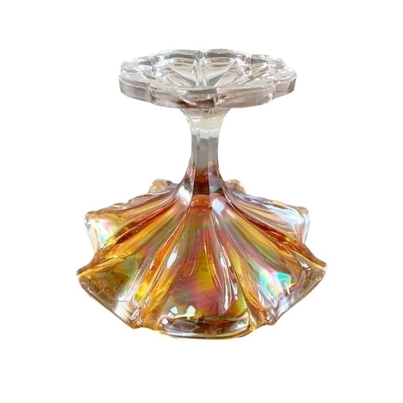 Antique Marigold Carnival Glass Compote Candy Dish Ruffle Clear Stem - Picture 2 of 7
